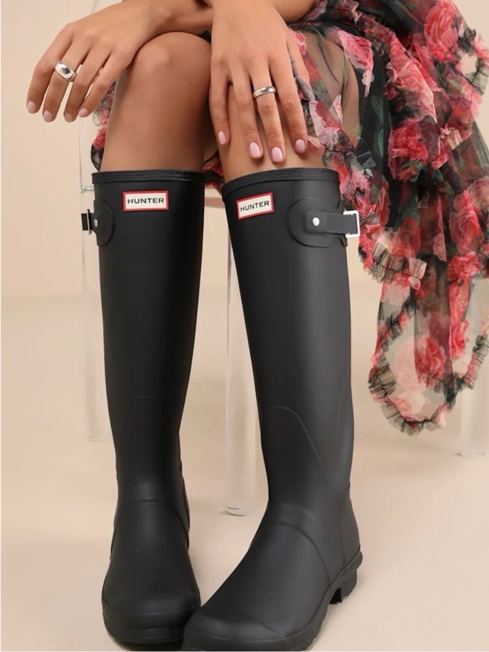 Hunter Original Tall Rain Boots Black Matte Waterproof Rubber Wellies Womens
